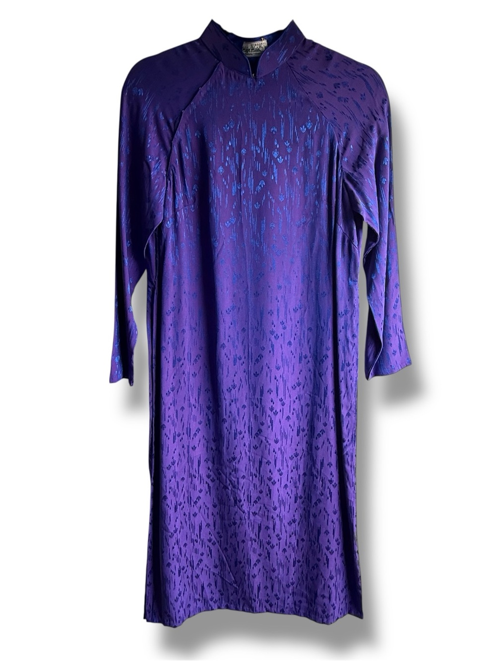 Vintage Cheongsam Purple 3/4 Sleeve Side Slit Dress Sz S/M
